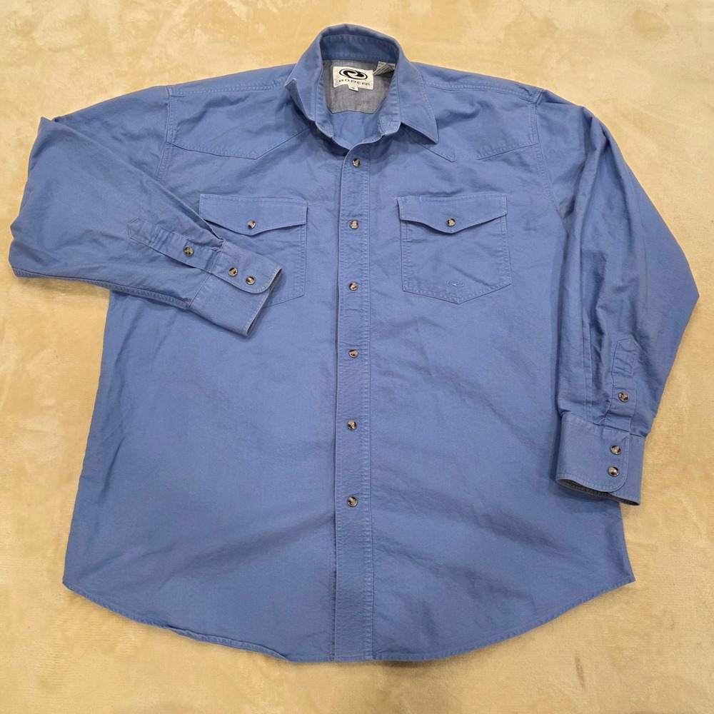 Roper Men's Medium Blue Cotton Long Sleeve Western Pearl Snap Shirt 301265375